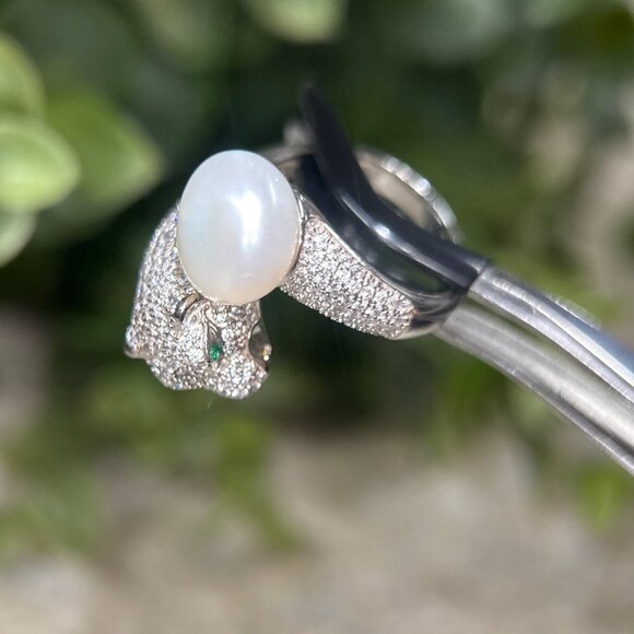 Panther Bypass Pearl 925 Silver Ring - Picture 6 of 12